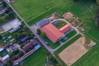 Aerial view of Horse farm at Altbach in the district Minderslachen in Kandel in the state Rhineland-Palatinate, Germany