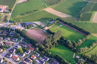 Aerial view of Sports fields of FC1924 Insheim eV in Insheim in the state Rhineland-Palatinate, Germany