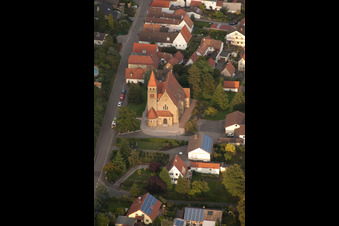 Aerial view of Church building in the village of in Insheim in the state Rhineland-Palatinate, Germany