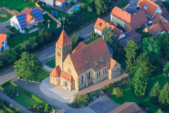 Catholic Church of St. Michael in Insheim in the state Rhineland-Palatinate, Germany from above