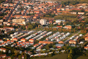 Aerial view of Residential area on Lazarettstrasse in Landau in der Pfalz in the state Rhineland-Palatinate, Germany