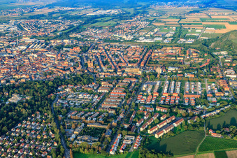 Aerial view of Lazarettstraße and Cornichonstraße in Landau in der Pfalz in the state Rhineland-Palatinate, Germany
