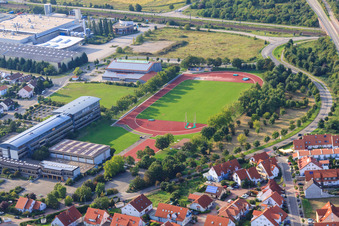 Sports field at the Siebenpfeifferl Realschule plus in Haßloch in the state Rhineland-Palatinate, Germany
