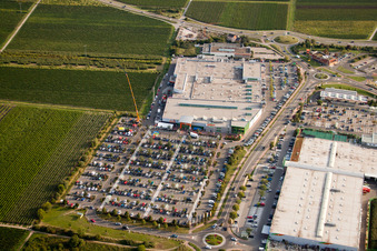 Aerial view of Retail park: Dehner, Hela, Globus in Neustadt an der Weinstraße in the state Rhineland-Palatinate, Germany