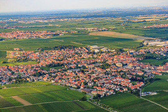 Aerial view of City view from the northwest in Edesheim in the state Rhineland-Palatinate, Germany