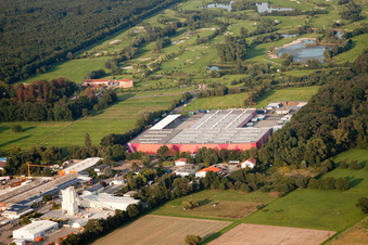 Oblique view of Hornbach Logistics Center in the district Dreihof in Essingen in the state Rhineland-Palatinate, Germany