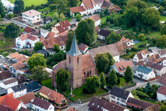 Aerial photograpy of Church building in the village of in Rohrbach in the state Rhineland-Palatinate, Germany