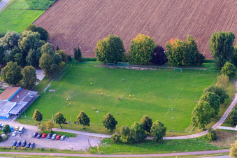Aerial view of Football field Rohrbach in Rohrbach in the state Rhineland-Palatinate, Germany
