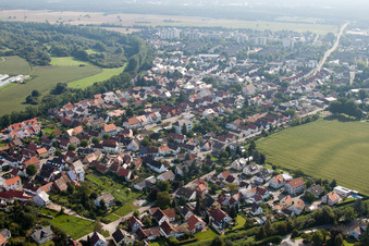 Bird's eye view of District Leopoldshafen in Eggenstein-Leopoldshafen in the state Baden-Wuerttemberg, Germany