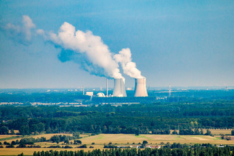 Nuclear power plant from the southeast in Philippsburg in the state Baden-Wuerttemberg, Germany
