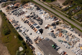 Bird's eye view of Garden Gravel Company, Badische Terrazzo Handelsgesellschaft mbH Huttenheimer Landstraße 2-6 in the district Neudorf in Graben-Neudorf in the state Baden-Wuerttemberg, Germany
