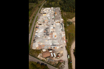 Garden Gravel Company, Badische Terrazzo Handelsgesellschaft mbH Huttenheimer Landstraße 2-6 in the district Neudorf in Graben-Neudorf in the state Baden-Wuerttemberg, Germany viewn from the air