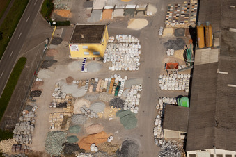 Drone image of Garden Gravel Company, Badische Terrazzo Handelsgesellschaft mbH Huttenheimer Landstraße 2-6 in the district Neudorf in Graben-Neudorf in the state Baden-Wuerttemberg, Germany