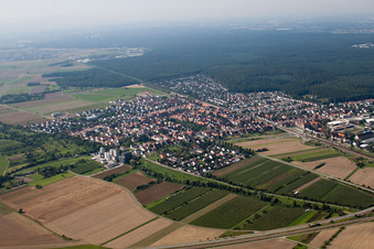 District Friedrichstal in Stutensee in the state Baden-Wuerttemberg, Germany from the plane
