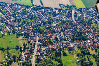Aerial view of View of the town from the west in the district Staffort in Stutensee in the state Baden-Wuerttemberg, Germany