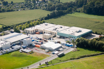 Aerial view of Building and production halls on the premises of the chemical manufacturers KLEBCHEMIE M. G. Becker GmbH & Co. KG in Weingarten in the state Baden-Wurttemberg, Germany