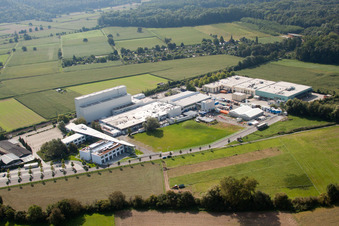 Aerial photograpy of Building and production halls on the premises of the chemical manufacturers KLEBCHEMIE M. G. Becker GmbH & Co. KG in Weingarten in the state Baden-Wurttemberg, Germany