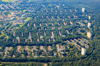 City view from the north in the district Waldstadt in Karlsruhe in the state Baden-Wuerttemberg, Germany