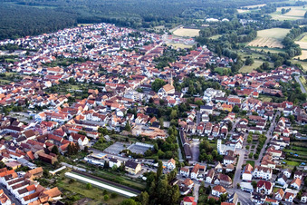 Aerial view of City from the east in Rülzheim in the state Rhineland-Palatinate, Germany