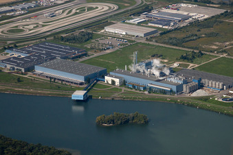 Aerial photograpy of Oberwald industrial area, Palm paper mill in Wörth am Rhein in the state Rhineland-Palatinate, Germany