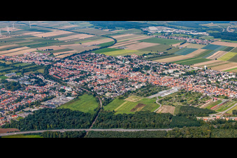 City view from the southeast in Kandel in the state Rhineland-Palatinate, Germany from the plane