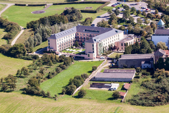 Aerial view of Complex of the hotel building Victor's Residenz-Hotel Schloss Berg and Niederburg Nennig in Perl in the state Saarland, Germany
