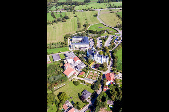 Complex of the hotel building Victor's Residenz-Hotel Schloss Berg and Niederburg Nennig in Perl in the state Saarland, Germany from above