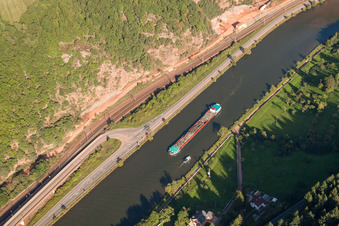 Cargo ship with scrap on the Saar in Taben-Rodt in the state Rhineland-Palatinate, Germany