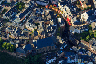 Old Town and St. Laurentius on the banks of the Saar in the district Beurig in Saarburg in the state Rhineland-Palatinate, Germany