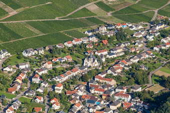 Village - view on the edge of wine yards above the Saar in Ockfen in the state Rhineland-Palatinate, Germany