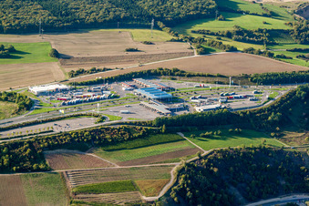 Motorway service area Aire de Wasserbillig on the edge of the course of BAB highway A1 in Mertert in Grevenmacher, Luxembourg
