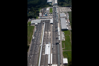 Aerial view of Nolte Furniture/Woodworks GmbH in Germersheim in the state Rhineland-Palatinate, Germany