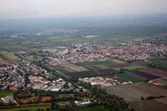 Aerial view of Lambsheim in the state Rhineland-Palatinate, Germany