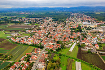 Aerial view of Main Street in Maxdorf in the state Rhineland-Palatinate, Germany