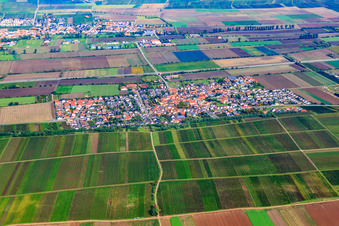 Aerial view of Village view on the A6 from the south in Gerolsheim in the state Rhineland-Palatinate, Germany