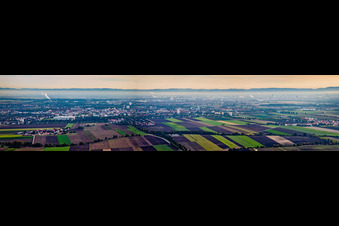 Aerial view of Panorama from the west in Frankenthal in the state Rhineland-Palatinate, Germany