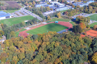Aerial view of Bienwald Stadium in Kandel in the state Rhineland-Palatinate, Germany