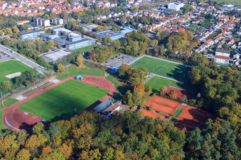 Oblique view of Bienwald Stadium in Kandel in the state Rhineland-Palatinate, Germany