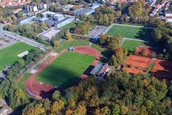 Bienwald Stadium in Kandel in the state Rhineland-Palatinate, Germany from above