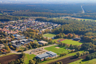 Bienwald Stadium in Kandel in the state Rhineland-Palatinate, Germany viewn from the air