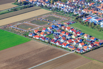Aerial view of Ahornweg new development area in Steinweiler in the state Rhineland-Palatinate, Germany