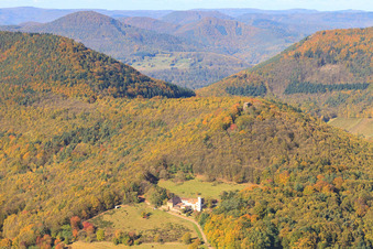 Slevogthof in Leinsweiler in the state Rhineland-Palatinate, Germany viewn from the air