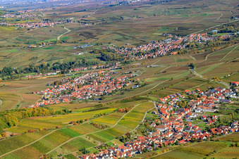 Wine-growing villages Ranschbach and Birkweiler on the edge of the Haardt from the south in Ranschbach in the state Rhineland-Palatinate, Germany