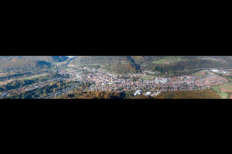 Aerial view of Panorama from the local area and environment in Annweiler am Trifels in the state Rhineland-Palatinate