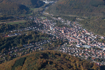 Drone recording of Annweiler am Trifels in the state Rhineland-Palatinate, Germany