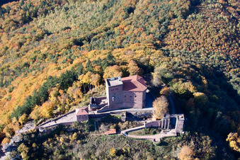Aerial photograpy of Castle Trifels in Annweiler am Trifels in the state Rhineland-Palatinate