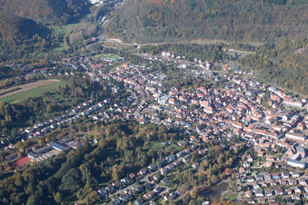 Drone image of Annweiler am Trifels in the state Rhineland-Palatinate, Germany