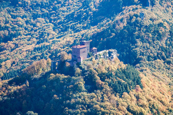 Aerial view of Trifels Castle in Annweiler am Trifels in the state Rhineland-Palatinate, Germany