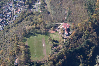 Aerial view of Palatinate Gymnastics Youth Home in Annweiler am Trifels in the state Rhineland-Palatinate, Germany