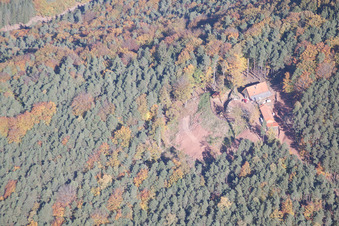 Oblique view of Building of the hostel Jung-Pfalz-Hut in Annweiler am Trifels in the state Rhineland-Palatinate
